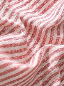 SHEIN VCAY 两件套女士休闲条纹编织图案露脐上衣和高腰宽松短裤套装 - 紅白色 - 查看 3