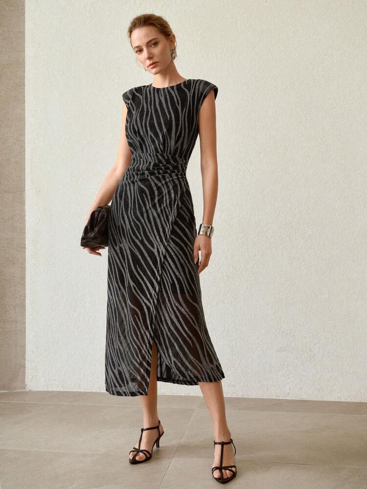 WOMEN'S ROMANTIC PLEATED WAVE FOIL TEXTURE DRESS