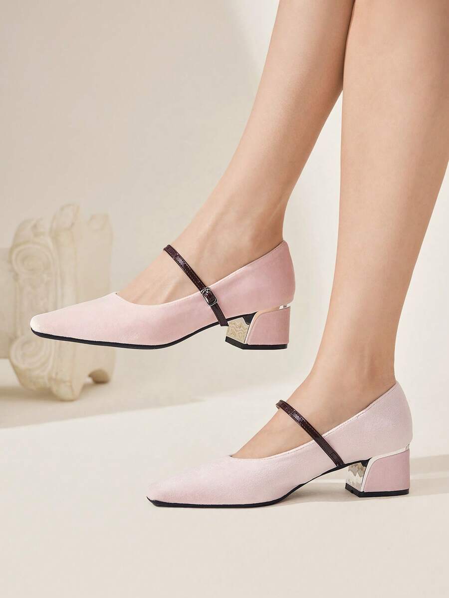 CUCCOO CHICEST Vintage Square Toe Satin Slip-On Pumps For Women For Christmas Valentine's Day Elegant Shoes - Barely Pink - View 1