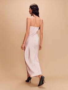 lacRébo Pale Pink Satin Maxi Dress With Lace Details Elegant Dress Evening Dress Pink Satin Dress Spring Summer French Style Parisian Style Business Casual - Baby Pink - View 5