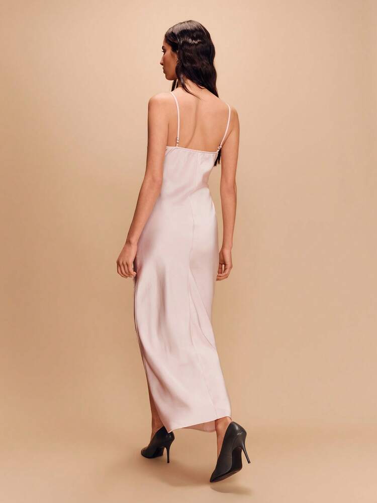 Pale Pink Satin Maxi Dress With Lace Details Elegant Dress Evening Dress Pink Satin Dress Spring Summer French Style Parisian Style Business Casual