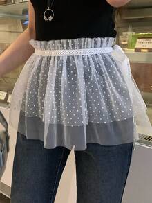 DAZY 女士波点蕾丝网纱拼接裙裤，时尚百搭 - 白色 - 查看 3