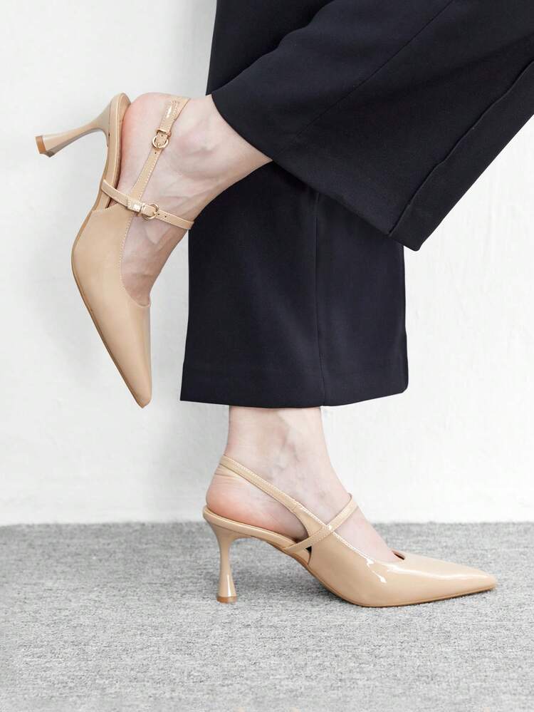 CUCCOO BIZCHIC Women's Pointed Toe Buckle Design Everyday Versatile Fashion High Heels Spring Shoes
