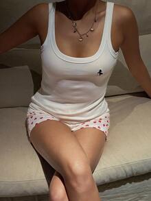 DAZY Women's Animal Embroidery Ribbed Fitted Casual Everyday Top Summer - White - View 6