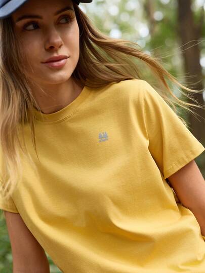 SHEIN In My Nature Women's Solid Color Round Neck Casual Loose Versatile Outdoor Short Sleeve Tees, Summer