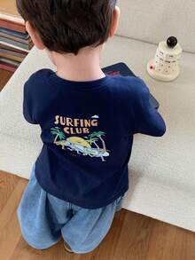 DAZY Baby BoyRound Neck Cartoon Print Short Sleeve T-Shirt - Navy Blue - View 3