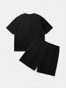 Manfinity BRENVOR Men's Two Pieces Set Black Summer Streetwear City Break Graphic Colorblock Short Sleeve T-Shirt And Hip Hop Shorts Casual Round Neck 2 Pieces Sets - Black - View 11