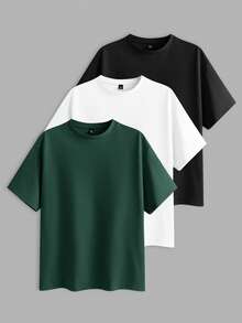 EASEVO 3件套加大码男士纯色修身圆领短袖T恤，休闲百搭，适合夏季日常穿着 - 彩色 - 查看 11