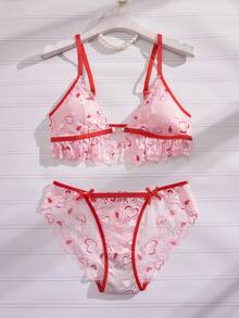 Eraneu 2件套可爱甜美少女内衣套装 - 粉色 - 查看 6