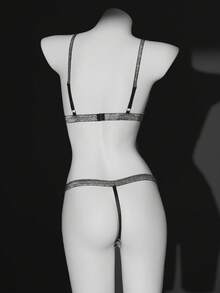 2pcs Set Elegant French Embroidered Lace Comfortable Sexy Lingerie Set - Black - View 2