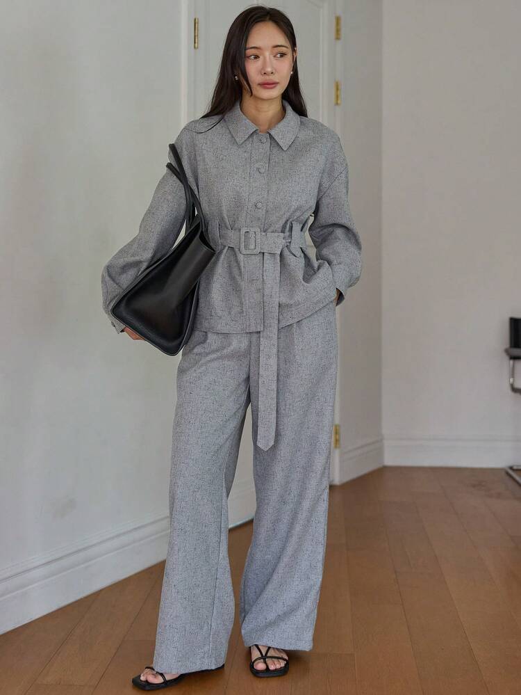 Women's Casual Commuter Shirt And Pants 2 Pieces Set Business Casual Woman