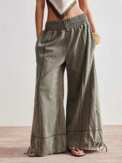 Bohemela Ropa deportiva casual de verano para mujer, de estilo versátil, perfecta para salidas, vacaciones, playas, festivales de música country bohemios, lavado retro desgastado, estampado de copos de nieve escarchados, pantalones anchos de cintura baja con pliegues (se pueden usar de dos maneras), estilo relajado, ropa de mujer de moda, ropa de playa, ropa de verano para vacaciones.