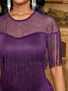 SHEIN Lady Đầm thời trang nữ màu trơn có tua rua - Màu tím - Xem 7