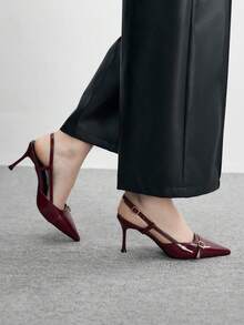 CUCCOO BIZCHIC Women's Pointed Toe Stiletto High Heel Versatile Burgundy All-Match Daily Wear Slingback Pumps - Burgundy - View 5