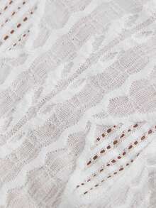 SHEIN Frenchy Plus Size Women Geometric Textured Contrast Lace Fashion T-Shirt - White - View 8