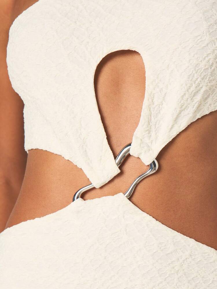 MISSGUIDED ワンショルダー レースミニドレス カットアウト ディテール メタルハードウェアアクセント パーティー イブニング