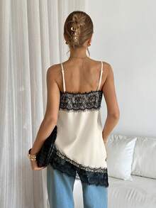 Siren Gaze Blusa elegante de mujer con bloques de color, parches de encaje y bajo asimétrico para uso diario - Multicolor - Ver 3