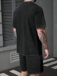 SLATEMANN Men's Solid Color Round Neck Short Sleeve Casual Minimalist Summer Versatile T-Shirt Set Mens Tee Shirts - Black - View 2