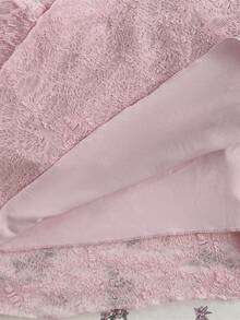 Elamini Đầm ngắn nữ chất liệu jacquard họa tiết, cổ chữ V sâu, hở lưng, viền bèo nhún, thích hợp cho kỳ nghỉ. - Hồng - Xem 5