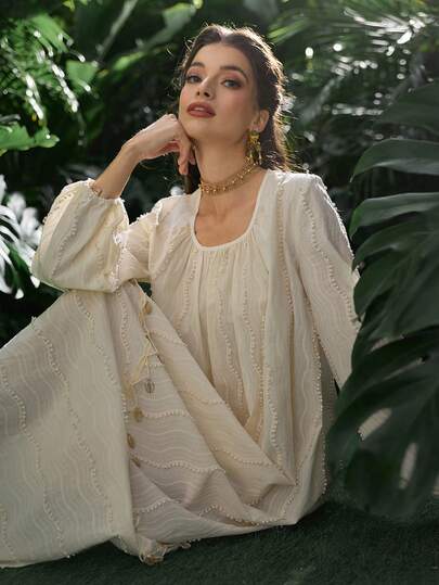 Al Najma 中东风情法式宽松提花3D贝壳连衣裙，度假风土耳其长袍