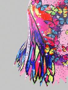 SHEIN 女童无袖印花体操服，舒适亲肤，贴身设计防止走光，适合艺术体操、学校舞蹈比赛等场合，四季皆宜，玫瑰红，圣诞节日图案，蝴蝶印花体操服 - 彩色 - 查看 3
