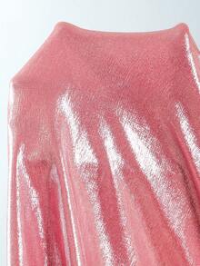 Swim Oasis 女士沙滩套装，粉色金属面料，珠光闪亮，深V领露背比基尼上衣搭配紧身长裙，时尚休闲度假甜美优雅性感高级女士泳装套装 - 粉色 - 查看 7