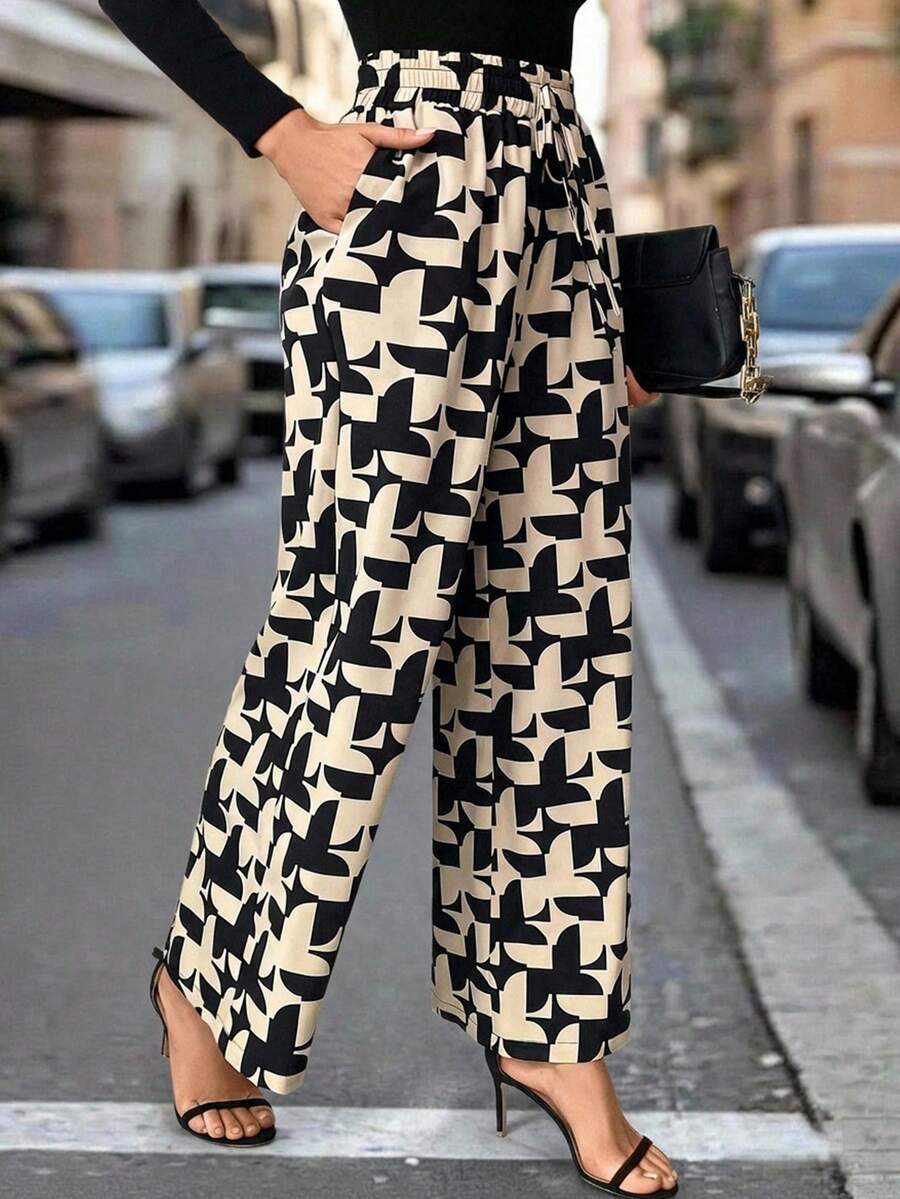 Editum Pantalones Casuales Sueltos De Pierna Recta Con Estampado - Multicolor - Ver 1