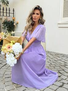 SHEIN LUNE Women's Casual Shirred Purple Pullover Dress Summer Dresses For Women Summer Outfits For Women Spring Outfit Women Beach Dresses For Women Vacation Outfits Women Summer Holiday Outfits  Casual Dresses For Women Cruise Outfit For Women Sun Dresses For Women Resort Wear Women Purple Dresses For Women Lavender Dress Women Lilac Dress Women Pastel Purple Dress Purple Summer Dress Violet Dress - Purple - View 4
