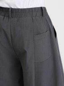 TOKVUE Men's Casual Everyday Commute Solid Color Elastic Waist Pleated Loose Wide Leg Cropped Pants - Dark Grey - View 6
