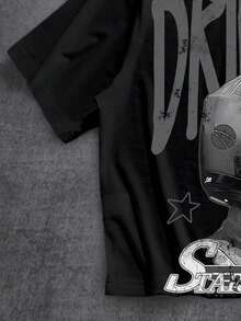 Manfinity ZONE917 Áo thun tay ngắn dáng rộng, in hình ngôi sao F1, phong cách đường phố, thích hợp làm quà tặng cho bạn bè. - màu đen - Xem 4