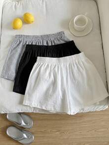 Bộ 3 quần short dệt không co giãn kẻ sọc đen trắng dành cho nữ tuổi teen. - Nhiều màu - Xem 3
