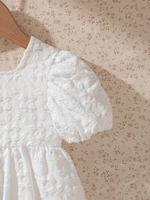 Souflis Souflis 法式复古婚礼季高端提花泡泡袖A字蝴蝶结露背女童连衣裙 - 白色 - 查看 4