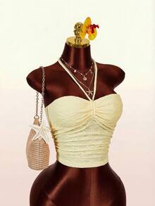 Amplova Beach Vacation Jacquard Textured Fabric Plunging Neckline Reversible Women Tank Top,Summer Top - Yellow - View 5