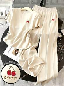 Resyla Women's Spring/Summer New Arrival Exquisite Cherry Print Casual 2 Pieces Set - Apricot - View 1