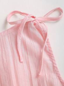 Sweetra Pink Striped Ruffle Sleeveless Tie-Front Blouse - Pink - View 3