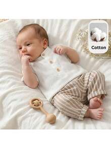 Loomiva 2 piezas Conjunto de camisa de cuello gris estilo universitario casual y pantalones elásticos a rayas para recién nacido niño, adecuado para fiesta de cumpleaños, evento de noche, actuación, boda, baby shower, celebración de 1 mes - Multicolor - Ver 3