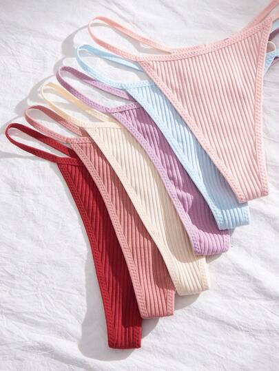 Eraneu 6条/套 混色简约罗纹丁字裤