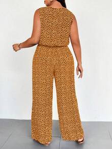 Breezaya Spring Summer Holiday Round Neck Sleeveless Elasticated Waist Ditsy Floral Jumpsuit - Brown - View 2