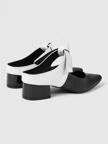ROMWE Women's PU Leather Fashion Daily Wear High Heel Sandals - Black and White - View 4