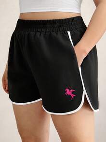 Zelara Shorts Casuais Plus Size Femininos com Recorte Contrastante e Bolsos, Shorts Y2K Femininos, Shorts de Tênis Femininos, Shorts de Trilha Femininos, Saia de Tênis, Traje de Festival de Música, Traje de Festival de Música Country, Traje de Férias Casuais, Bolsos Funcionais, Shorts Pretos, Traje de Festival de Música, Traje de Festival de Música Country, Traje de Férias Casuais, Praia de Verão para Mulheres, Férias de Verão, Shorts Y2K Femininos, Shorts de Unicórnio - Preto e Branco - Visão 2