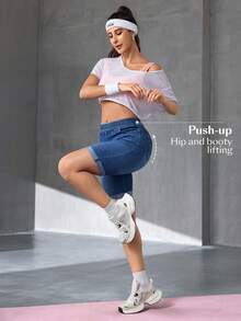 Flexra Dambermudashorts med hög midja och stretchiga skinny jeans - Mediumtvätt - Visa 6