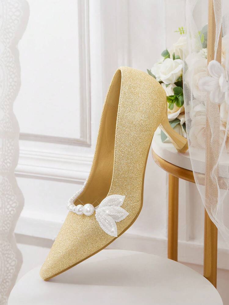 CUCCOO HITCHD Women's Pointed Toe Faux Pearl Decor Daily Versatile Fashion High Heels Elegant Shoes Wedding Shoes