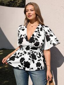 Juhart Áo sơ mi ngắn tay cỡ lớn dành cho nữ, thiết kế xếp ly eo thời trang, họa tiết hoa phổ biến, tay phồng với bo chun ở cổ tay, phù hợp cho kỳ nghỉ biển, đi làm văn phòng và những buổi đi chơi thường ngày. - Nhiều màu - Xem 6