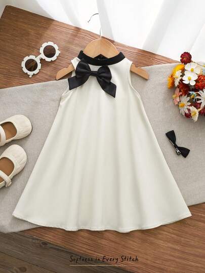 Cozy Pixies 女婴装饰蝴蝶结圆领无袖连衣裙，百搭舒适