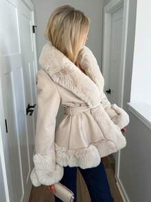 Sydney Algeri Fuzzy Collar Belted Coat - Beige - View 6