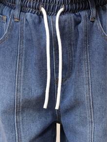 SUMWON Pantalones vaqueros cargo de pierna ancha para niños con bolsillos laterales grandes y ajuste relajado para uso casual diario - Azul lavado oscuro - Ver 6