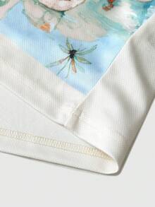 ROMWE MEN Men's Cat Print Button Front Casual Short Sleeve Shirt, Summer - Khaki - View 6