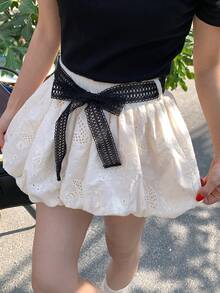 DAZY 女士蕾丝韩版休闲泡泡迷你裙 - 白色 - 查看 10