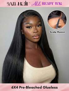 180% Density Affordable Long Straight All Ready Wig Pre Bleached Pre Plucked Pre-Cut Lace Melting Lace Front 6x4 Glueless Closure Wig Real Human Hair 9AM HAIR - SNatural - View 2