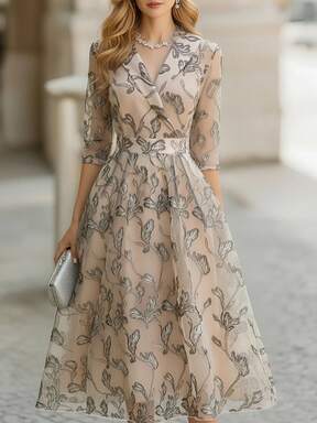 Balvessa エレガントなリーフパターンの女性用ロングフォーマルドレス、春/秋